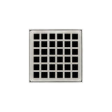 Infinity Drain - 4'' x 4'' QD 4 Complete Kit with Squares Pattern Decorative Plate in Satin Stainless with ABS Drain Body, 2'' Outlet - Satin Stainless