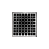 Infinity Drain - 5'' x 5'' QD 5 High Flow Complete Kit with Squares Pattern Decorative Plate in Polished Stainless with PVC Drain Body, 3'' Outlet - Polished Stainless