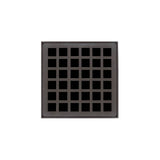 Infinity Drain - 4'' x 4'' QDB 4 Complete Kit with Squares Pattern Decorative Plate in Oil Rubbed Bronze with PVC Bonded Flange Drain Body, 2'', 3'' and 4'' Outlet - Oil Rubbed Bronze