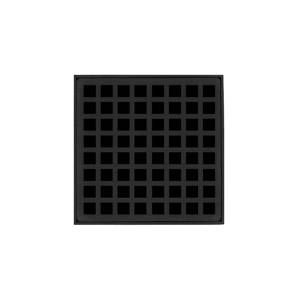 Infinity Drain - 5'' x 5'' QDB 5 Complete Kit with Squares Pattern Decorative Plate in Matte Black with ABS Bonded Flange Drain Body, 2'', 3'' and 4'' Outlet - Matte Black