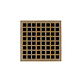 Infinity Drain - 5'' x 5'' QDB 5 Complete Kit with Squares Pattern Decorative Plate in Satin Bronze with ABS Bonded Flange Drain Body, 2'', 3'' and 4'' Outlet - Satin Bronze