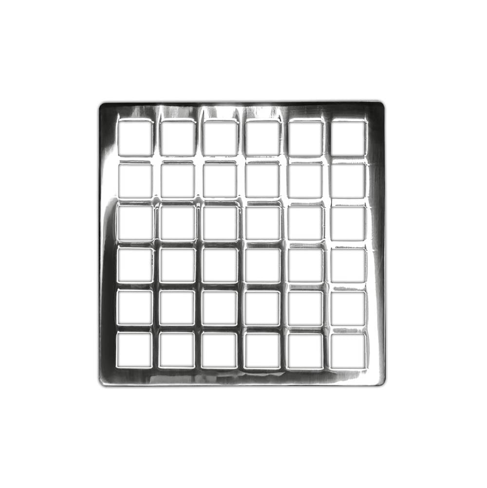 Infinity Drain - 4'' x 4'' Squares Pattern Decorative Plate for Q 4, QD 4, QDB 4 in Polished Stainless - Polished Stainless
