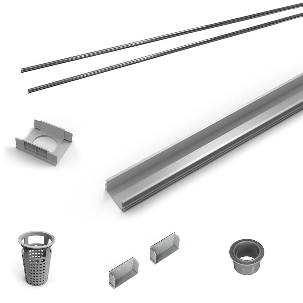 Infinity Drain - 72'' Rough Only Kit for S-LAG 65, S-LT 65, and S-LTIF 65 series. Includes PVC Components and Channel Trim - Satin Stainless