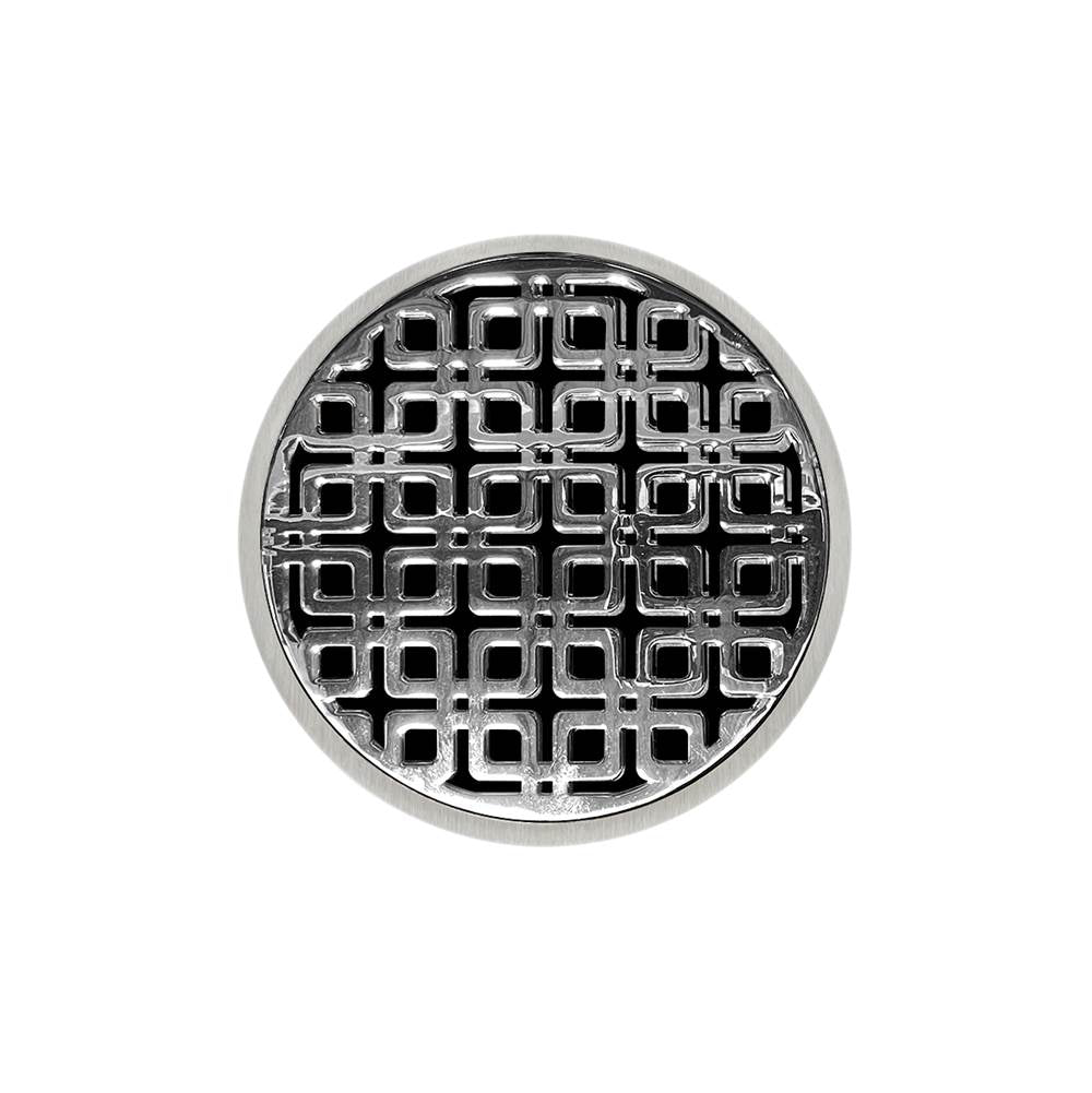 Infinity Drain - 5'' Round RKD 5 Complete Kit with Link Pattern Decorative Plate in Polished Stainless with PVC Drain Body, 2'' Outlet - Polished Stainless