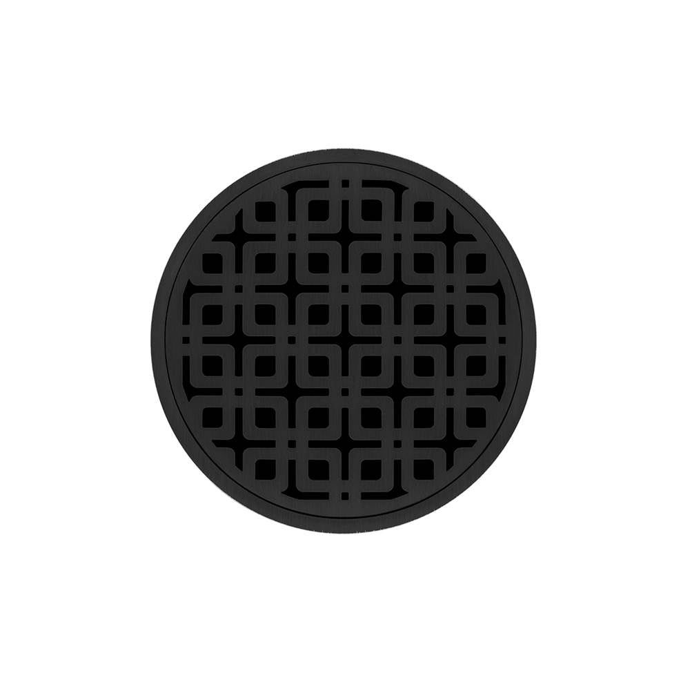 Infinity Drain - 5'' Round RKDB 5 Complete Kit with Link Pattern Decorative Plate in Matte Black with ABS Bonded Flange Drain Body, 2'', 3'' and 4'' Outlet - Matte Black