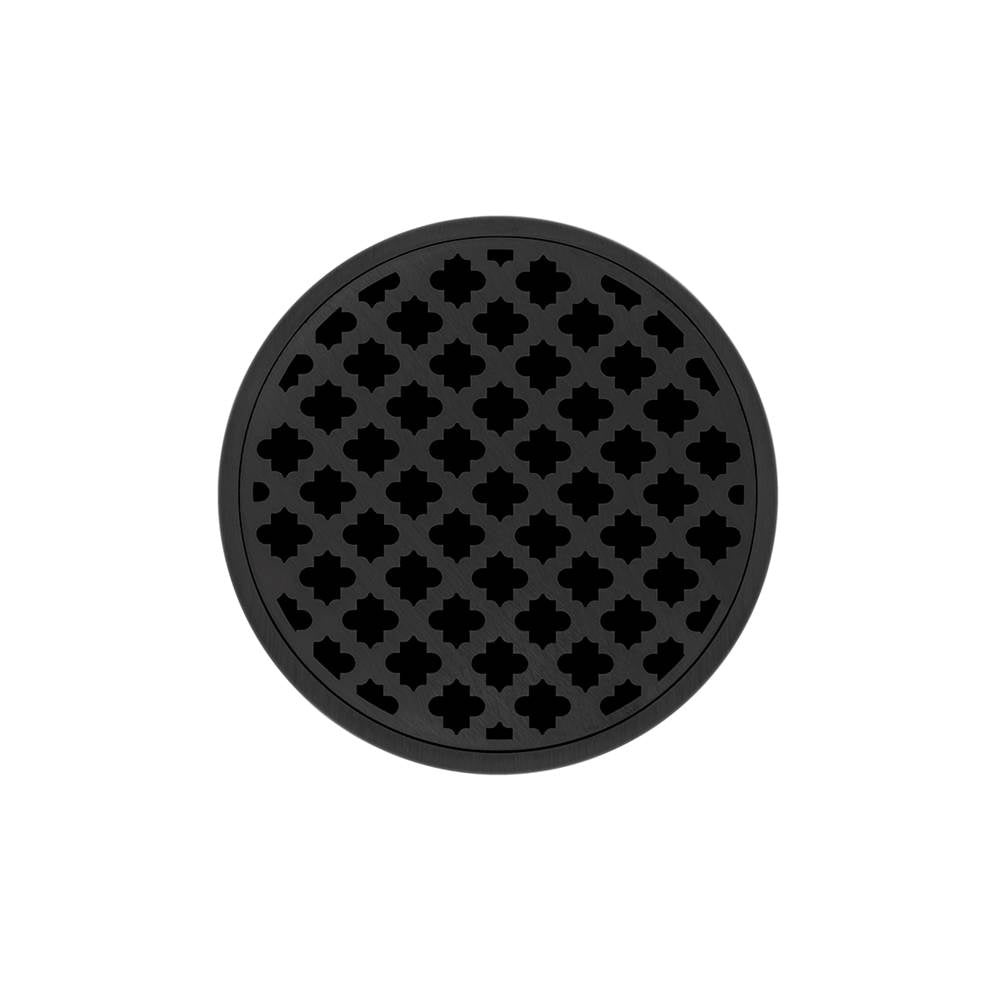 Infinity Drain - 5'' Round RMD 5 Complete Kit with Moor Pattern Decorative Plate in Matte Black with ABS Drain Body, 2'' Outlet - Matte Black