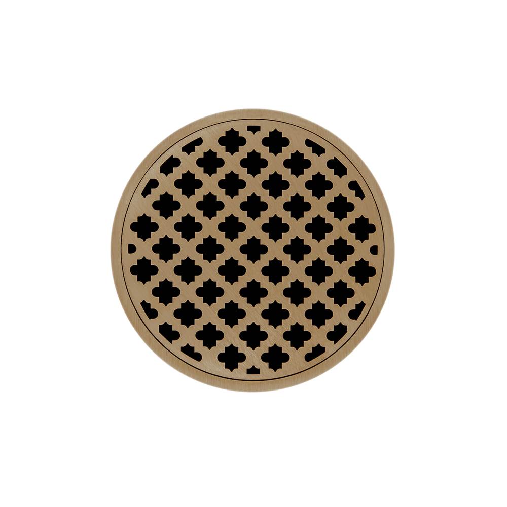 Infinity Drain - 5'' Round RMD 5 Complete Kit with Moor Pattern Decorative Plate in Satin Bronze with ABS Drain Body, 2'' Outlet - Satin Bronze