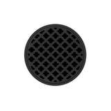 Infinity Drain - 5'' Round RMD 5 High Flow Complete Kit with Moor Pattern Decorative Plate in Matte Black with Cast Iron Drain Body, 3'' No-Hub Outlet - Matte Black
