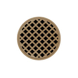 Infinity Drain - 5'' Round RMD 5 High Flow Complete Kit with Moor Pattern Decorative Plate in Satin Bronze with Cast Iron Drain Body, 3'' No-Hub Outlet - Satin Bronze