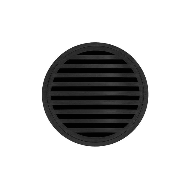 Infinity Drain - 5'' Round RND 5 Complete Kit with Lines Pattern Decorative Plate in Matte Black with ABS Drain Body, 2'' Outlet - Matte Black