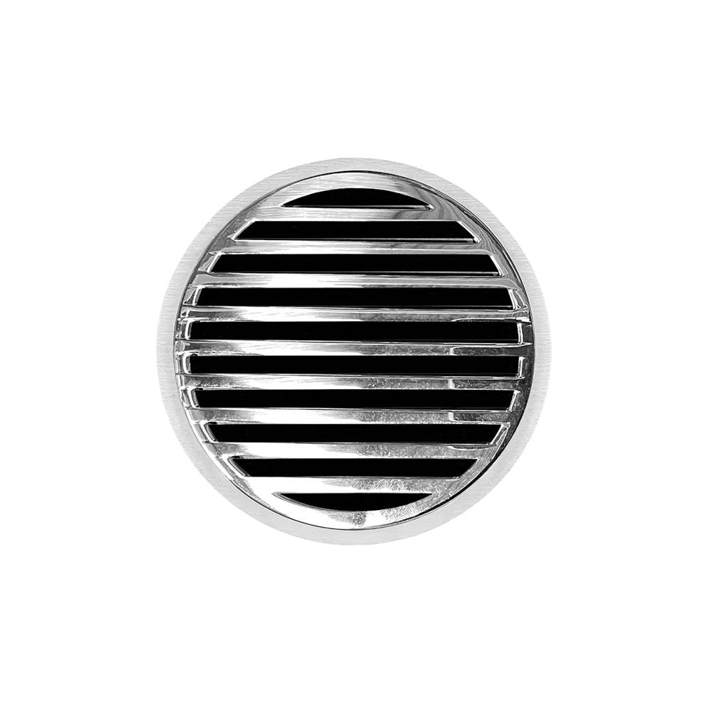 Infinity Drain - 5'' Round RND 5 Complete Kit with Lines Pattern Decorative Plate in Polished Stainless with ABS Drain Body, 2'' Outlet - Polished Stainless