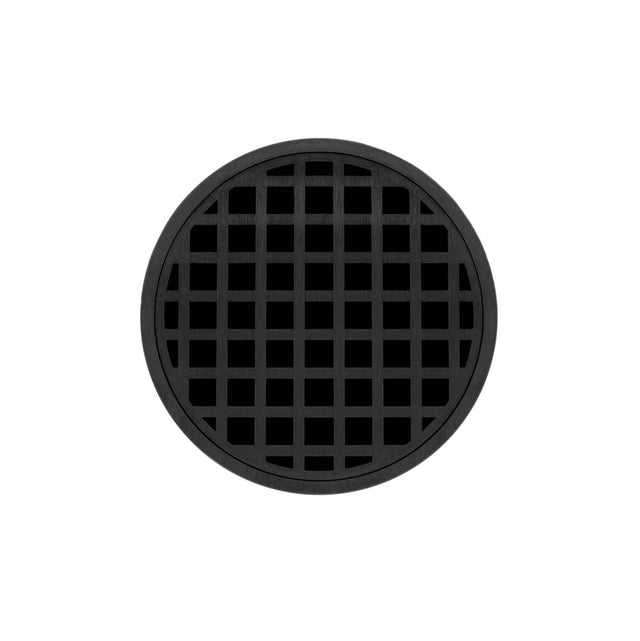 Infinity Drain - 5'' Round RQD 5 High Flow Complete Kit with Squares Pattern Decorative Plate in Matte Black with PVC Drain Body, 3'' Outlet - Matte Black