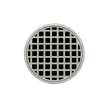 Infinity Drain - 5'' Round RQDB 5 Complete Kit with Squares Pattern Decorative Plate in Satin Stainless with ABS Bonded Flange Drain Body, 2'', 3'' and 4'' Outlet - Satin Stainless