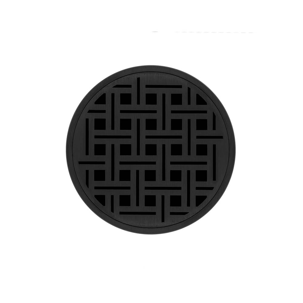 Infinity Drain - 5'' Round RVDB 5 Complete Kit with Weave Pattern Decorative Plate in Matte Black with ABS Bonded Flange Drain Body, 2'', 3'' and 4'' Outlet - Matte Black