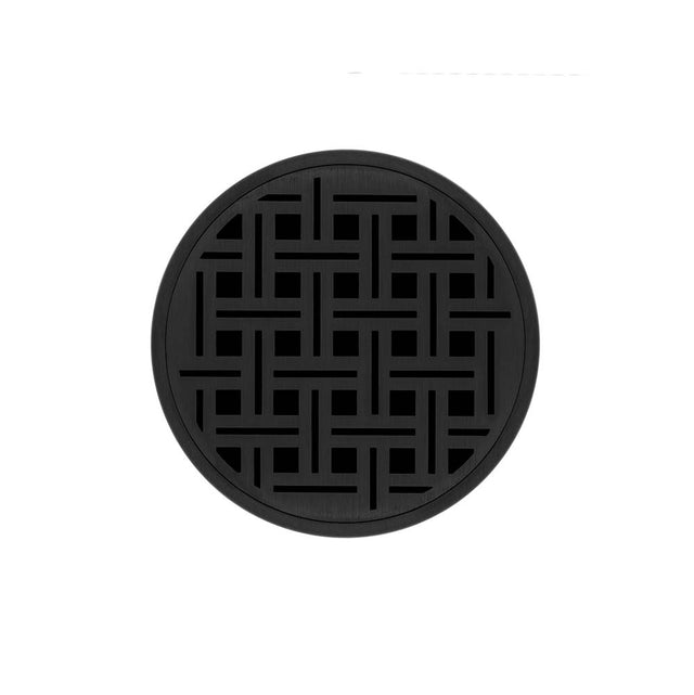 Infinity Drain - 5'' Round RVDB 5 Complete Kit with Weave Pattern Decorative Plate in Matte Black with ABS Bonded Flange Drain Body, 2'', 3'' and 4'' Outlet - Matte Black