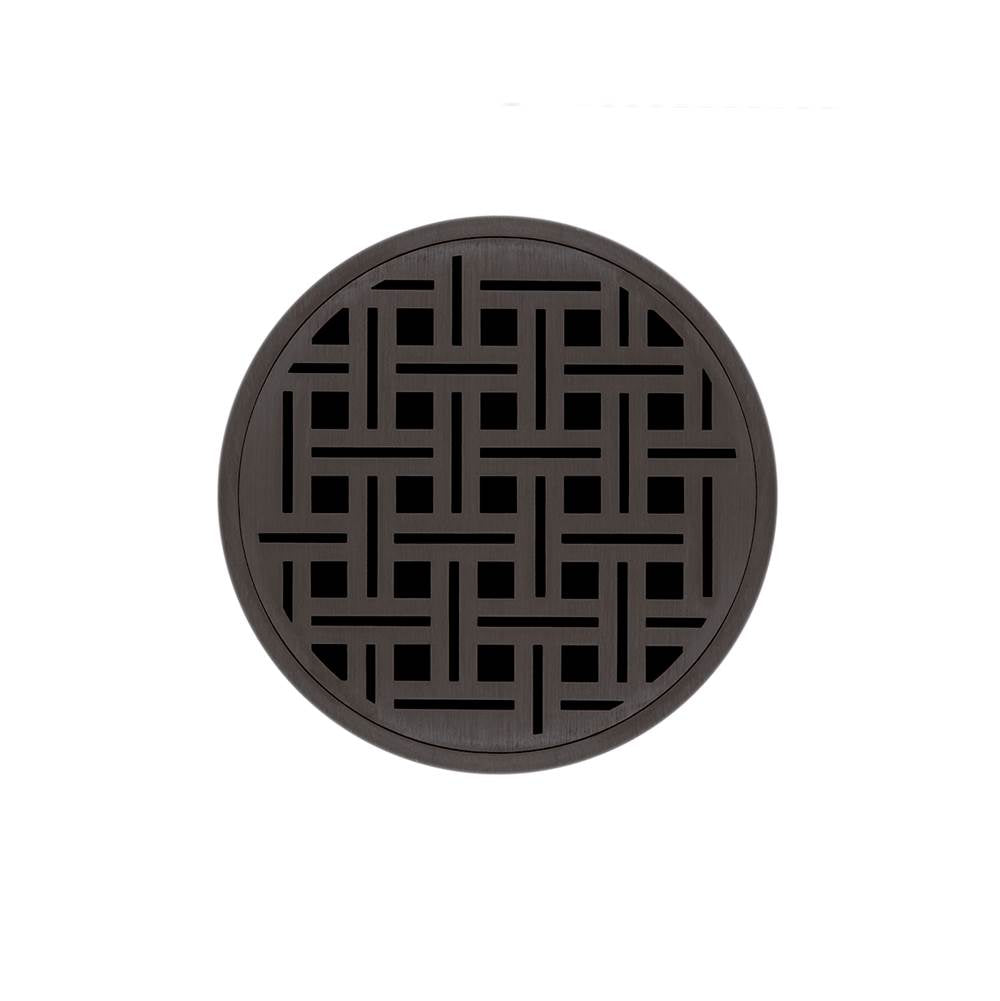 Infinity Drain - 5'' Round RVDB 5 Complete Kit with Weave Pattern Decorative Plate in Oil Rubbed Bronze with ABS Bonded Flange Drain Body, 2'', 3'' and 4'' Outlet - Oil Rubbed Bronze