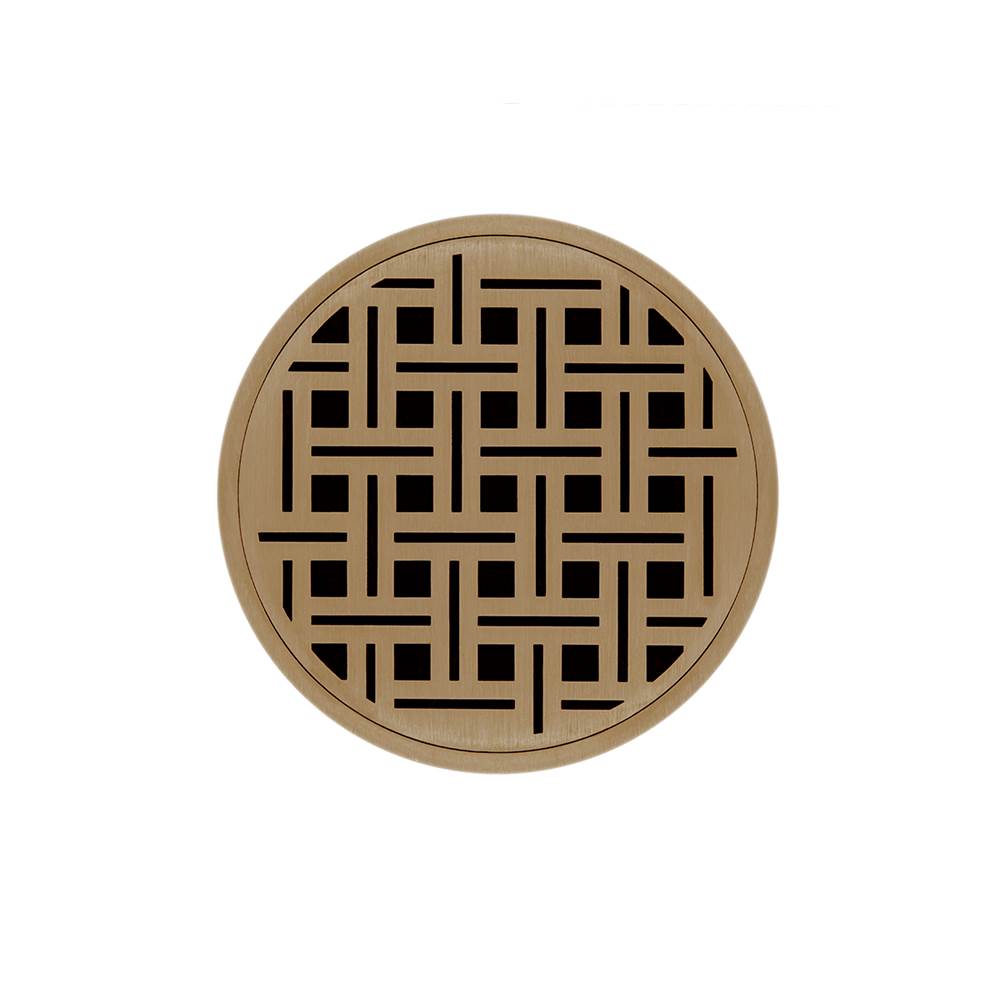 Infinity Drain - 5'' Round RVDB 5 Complete Kit with Weave Pattern Decorative Plate in Satin Bronze with ABS Bonded Flange Drain Body, 2'', 3'' and 4'' Outlet - Satin Bronze
