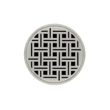Infinity Drain - 5'' Round RVDB 5 Complete Kit with Weave Pattern Decorative Plate in Satin Stainless with ABS Bonded Flange Drain Body, 2'', 3'' and 4'' Outlet - Satin Stainless