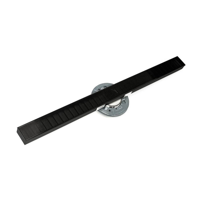 Infinity Drain - 48'' S-Stainless Steel Series High Flow Complete Kit with 2 1/2'' Wedge Wire Grate in Matte Black with Cast Iron Drain Body, 3'' No Hub Outlet - Matte Black