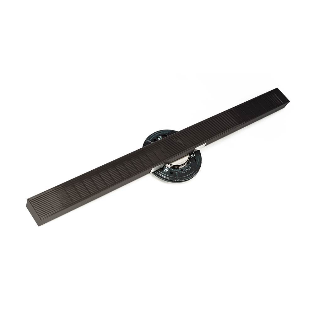 Infinity Drain - 72'' S-Stainless Steel Series High Flow Complete Kit with 2 1/2'' Wedge Wire Grate in Oil Rubbed Bronze with Cast Iron Drain Body, 3'' No Hub Outlet - Oil Rubbed Bronze