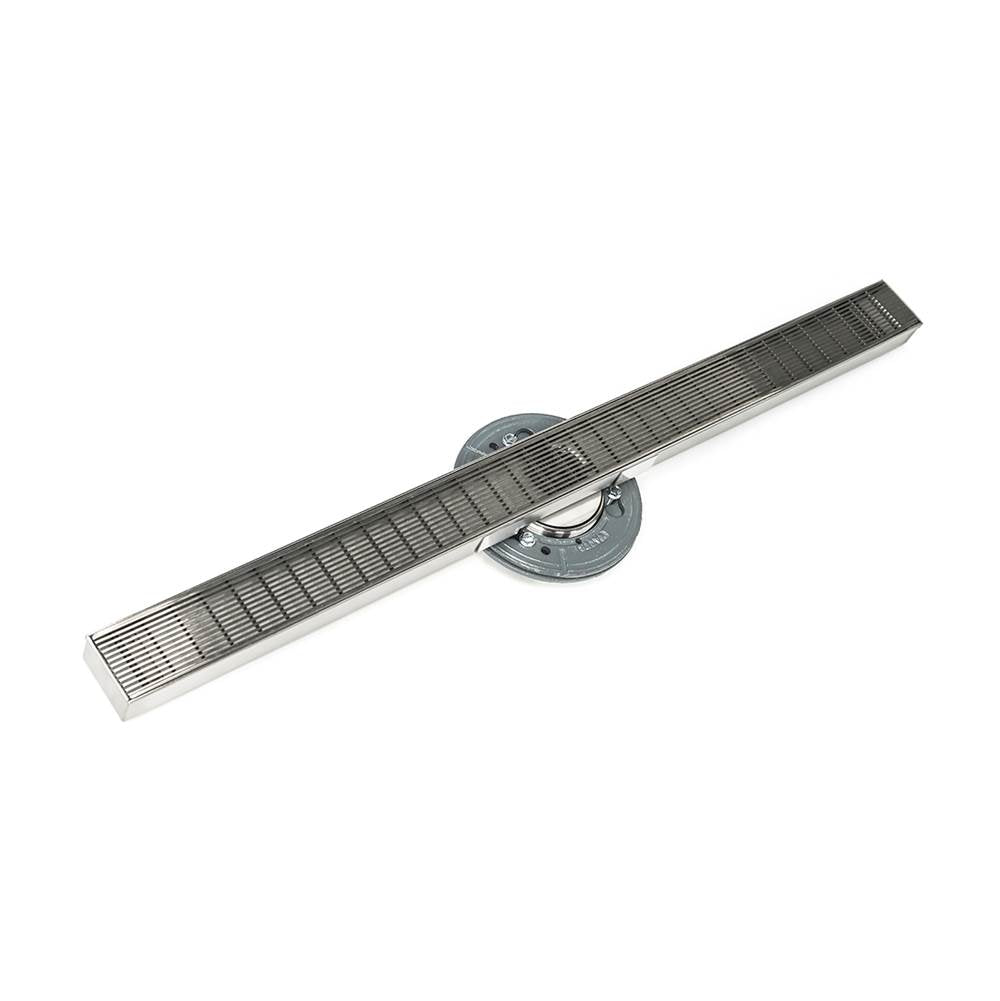 Infinity Drain - 48'' S-Stainless Steel Series High Flow Complete Kit with 2 1/2'' Wedge Wire Grate in Satin Stainless with Cast Iron Drain Body, 3'' No Hub Outlet - Satin Stainless