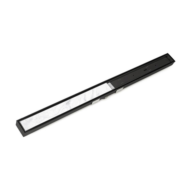 Infinity Drain - 48'' S-Stainless Steel Series High Flow Complete Kit with Low Profile Tile Insert Frame in Matte Black with Cast Iron Drain Body, 3'' No Hub Outlet - Matte Black
