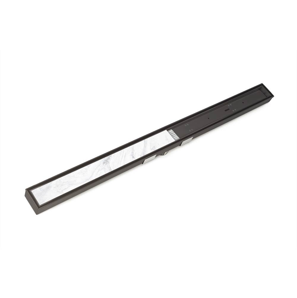 Infinity Drain - 36'' S-Stainless Steel Series High Flow Complete Kit with Low Profile Tile Insert Frame in Oil Rubbed Bronze with Cast Iron Drain Body, 3'' No Hub Outlet - Oil Rubbed Bronze