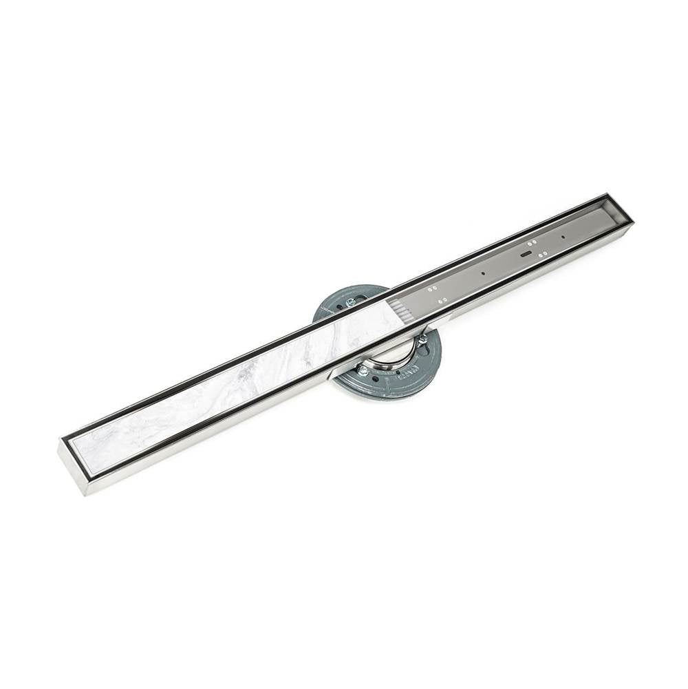 Infinity Drain - 96'' S-Stainless Steel Series High Flow Complete Kit with Tile Insert Frame in Polished Stainless with Cast Iron Drain Body, 3'' No Hub Outlet - Polished Stainless