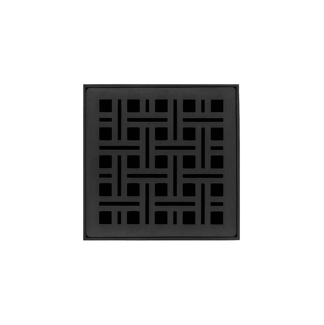 Infinity Drain - 4'' x 4'' Strainer with Weave Pattern Decorative Plate and 2'' Throat in Matte Black for VD 4 - Matte Black