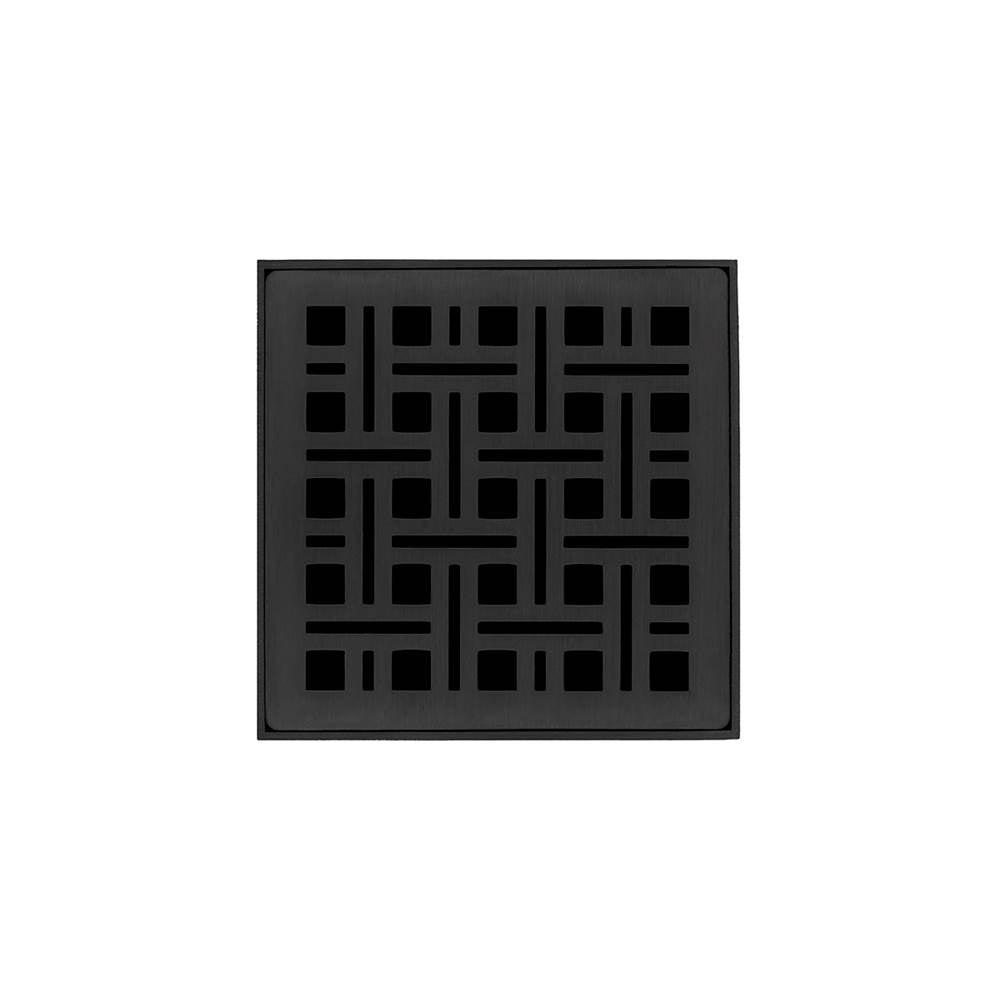 Infinity Drain - 4'' x 4'' VD 4 Complete Kit with Weave Pattern Decorative Plate in Matte Black with PVC Drain Body, 2'' Outlet - Matte Black