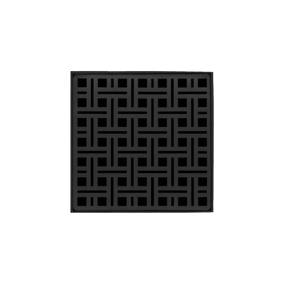Infinity Drain - 5'' x 5'' VDB 5 Complete Kit with Weave Pattern Decorative Plate in Matte Black with ABS Bonded Flange Drain Body, 2'', 3'' and 4'' Outlet - Matte Black