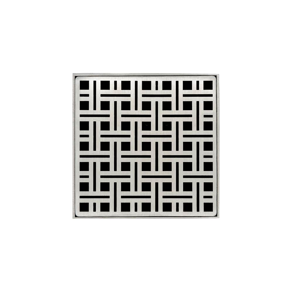 Infinity Drain - 5'' x 5'' VDB 5 Complete Kit with Weave Pattern Decorative Plate in Satin Stainless with ABS Bonded Flange Drain Body, 2'', 3'' and 4'' Outlet - Satin Stainless