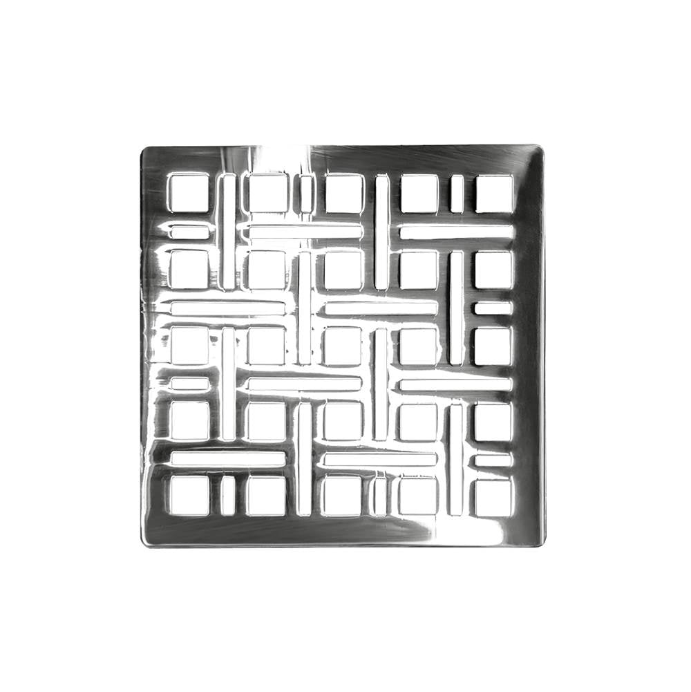 Infinity Drain - 4'' x 4'' Weave Pattern Decorative Plate for V 4, VD 4, VDB 4 in Polished Stainless - Polished Stainless
