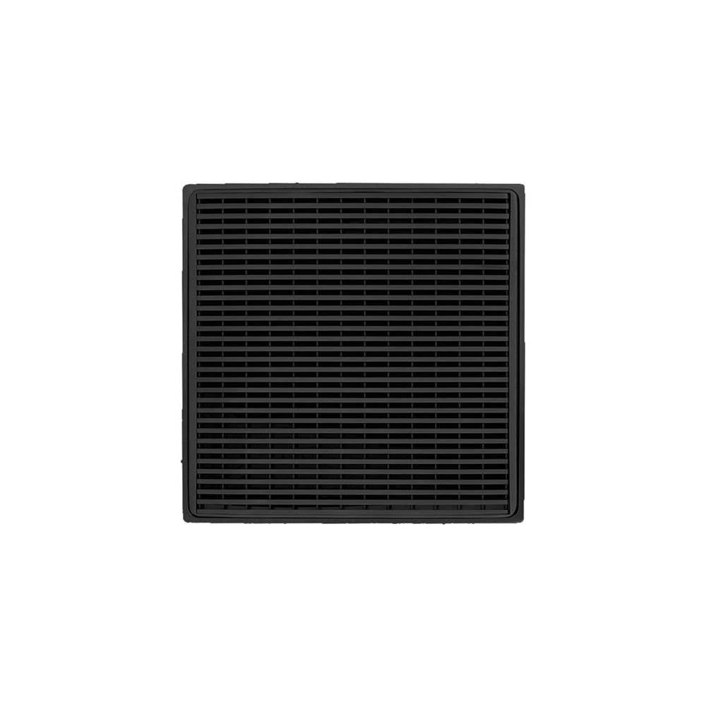 Infinity Drain - 4'' x 4'' WDB 4 Complete Kit with Wedge Wire Pattern Decorative Plate in Matte Black with ABS Bonded Flange Drain Body, 2'', 3'' and 4'' Outlet - Matte Black