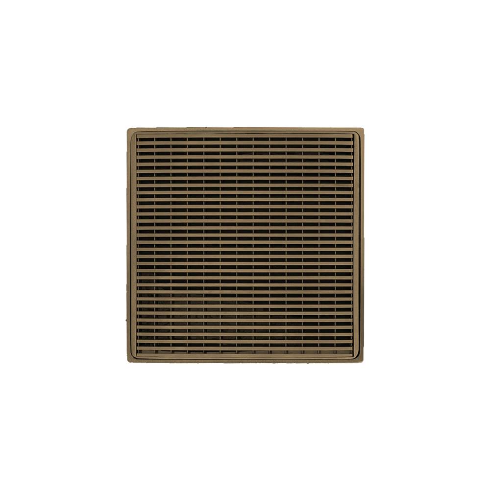 Infinity Drain - 4'' x 4'' WDB 4 Complete Kit with Wedge Wire Pattern Decorative Plate in Satin Bronze with PVC Bonded Flange Drain Body, 2'', 3'' and 4'' Outlet - Satin Bronze