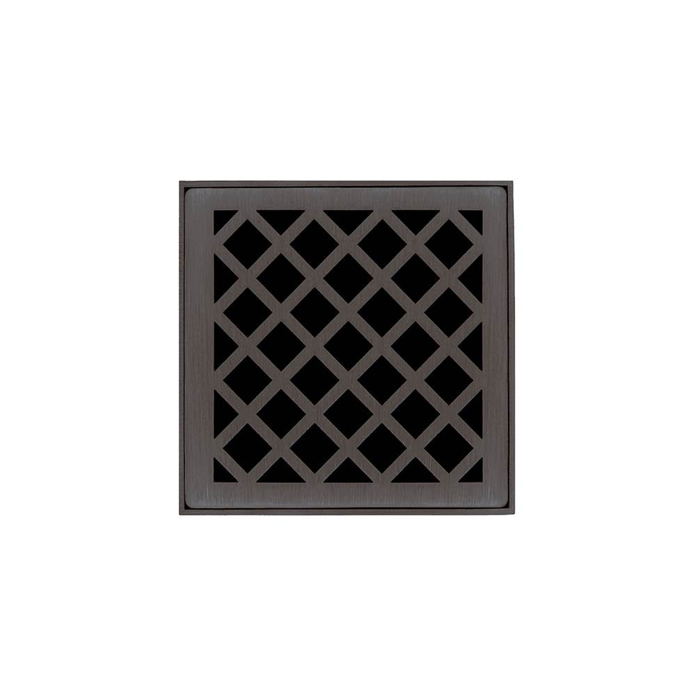 Infinity Drain - 4'' x 4'' XD 4 Complete Kit with Criss-Cross Pattern Decorative Plate in Oil Rubbed Bronze with ABS Drain Body, 2'' Outlet - Oil Rubbed Bronze