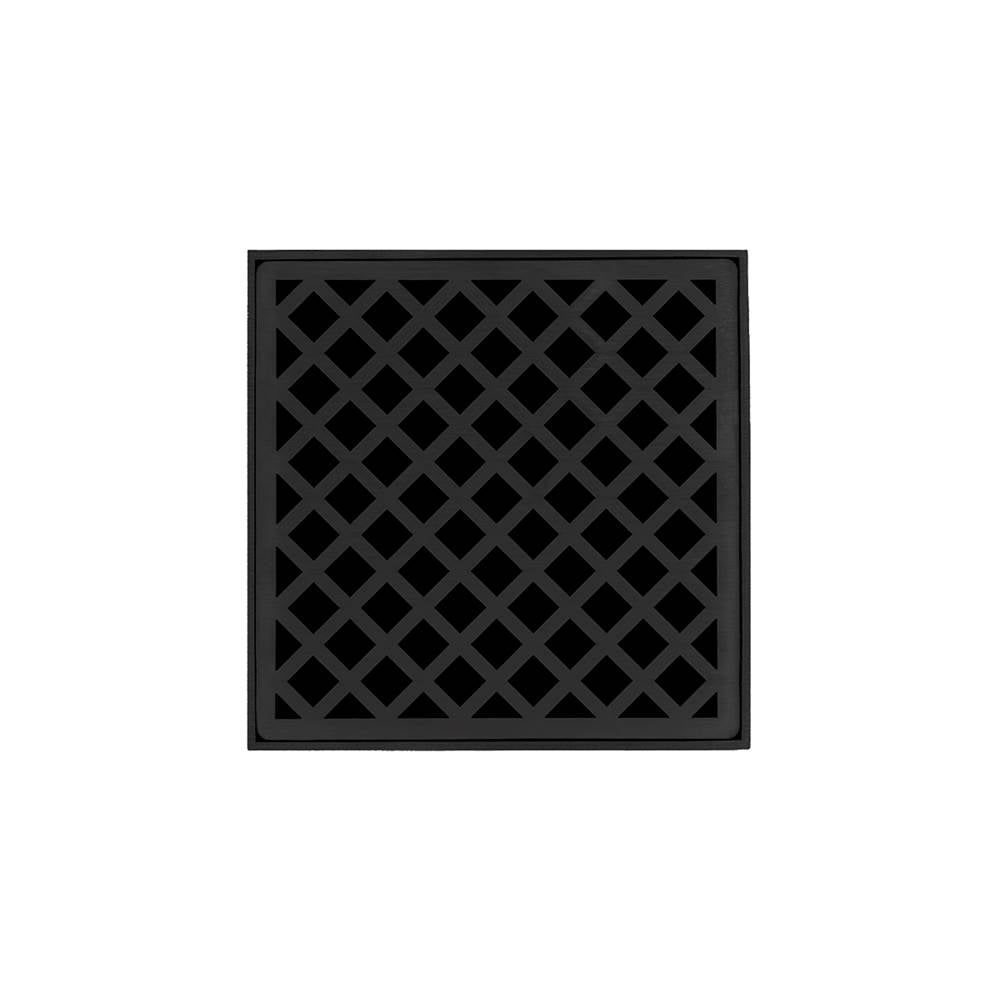 Infinity Drain - 5'' x 5'' XD 5 Complete Kit with Criss-Cross Pattern Decorative Plate in Matte Black with ABS Drain Body, 2'' Outlet - Matte Black