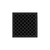 Infinity Drain - 5'' x 5'' XD 5 Complete Kit with Criss-Cross Pattern Decorative Plate in Matte Black with ABS Drain Body, 2'' Outlet - Matte Black