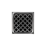 Infinity Drain - 4'' x 4'' XDB 4 Complete Kit with Criss-Cross Pattern Decorative Plate in Polished Stainless with Stainless Steel Bonded Flange Drain Body, 2'' No Hub Outlet - Polished Stainless