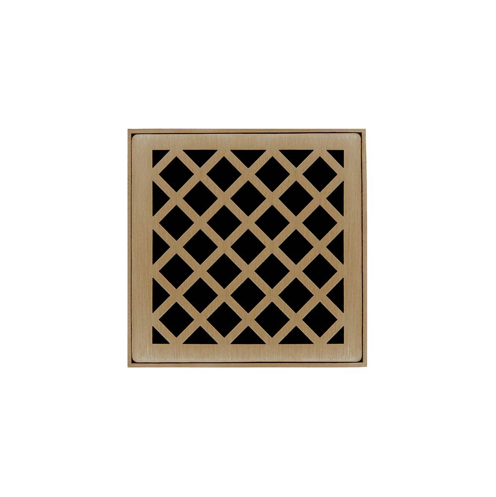 Infinity Drain - 4'' x 4'' XDB 4 Complete Kit with Criss-Cross Pattern Decorative Plate in Satin Bronze with PVC Bonded Flange Drain Body, 2'', 3'' and 4'' Outlet - Satin Bronze