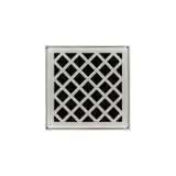 Infinity Drain - 4'' x 4'' XDB 4 Complete Kit with Criss-Cross Pattern Decorative Plate in Satin Stainless with Stainless Steel Bonded Flange Drain Body, 2'' No Hub Outlet - Satin Stainless