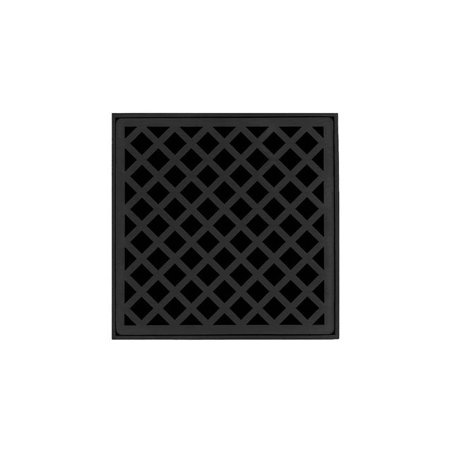 Infinity Drain - 5'' x 5'' XDB 5 Complete Kit with Criss-Cross Pattern Decorative Plate in Matte Black with PVC Bonded Flange Drain Body, 2'', 3'' and 4'' Outlet - Matte Black