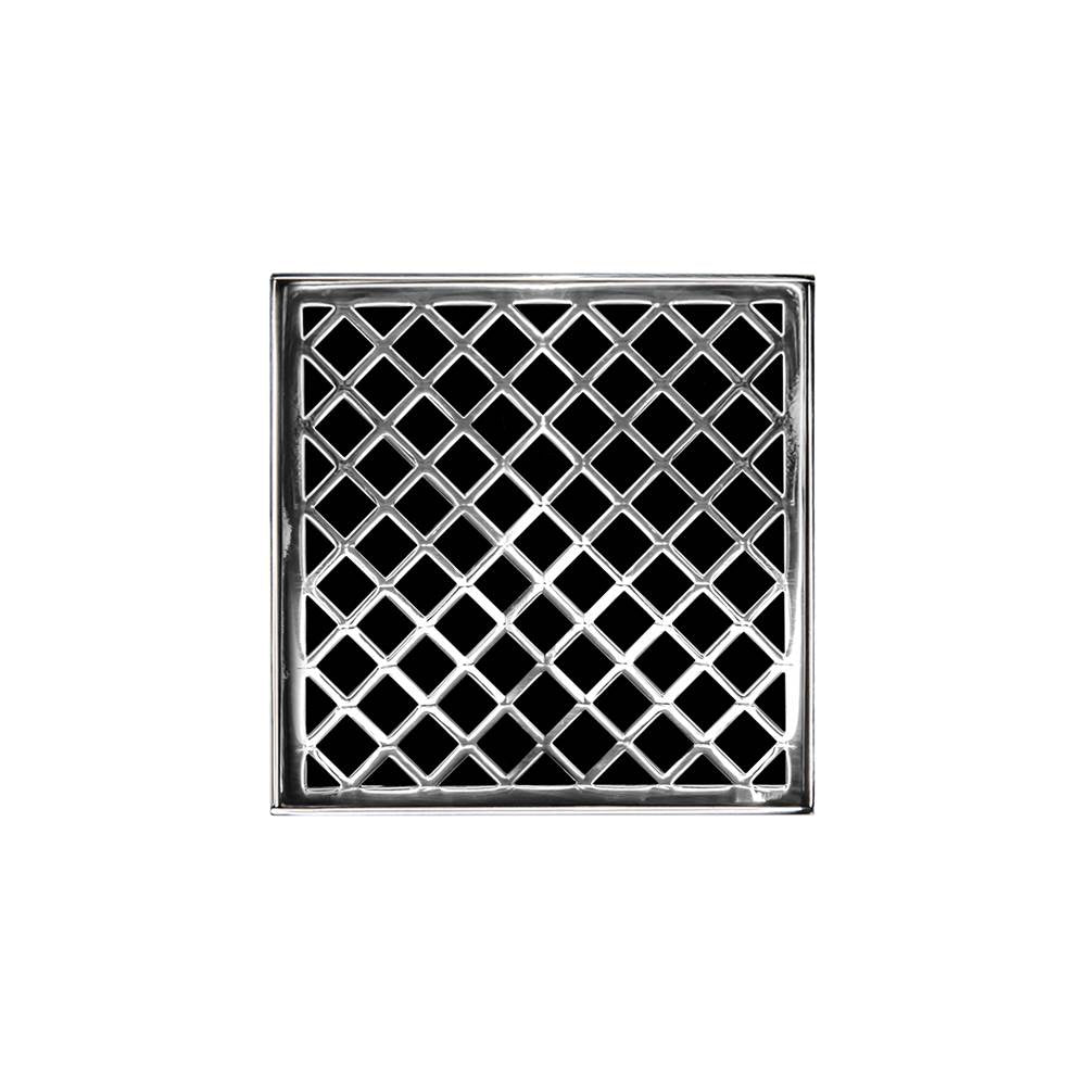 Infinity Drain - 5'' x 5'' XDB 5 Complete Kit with Criss-Cross Pattern Decorative Plate in Polished Stainless with Stainless Steel Bonded Flange Drain Body, 2'' No Hub Outlet - Polished Stainless