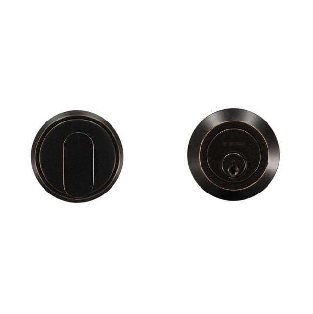 INOX - RD, Round Deadbolt, Single Cylinder, 2-3/8'' BS, 10B - Oil Rubbed Bronze