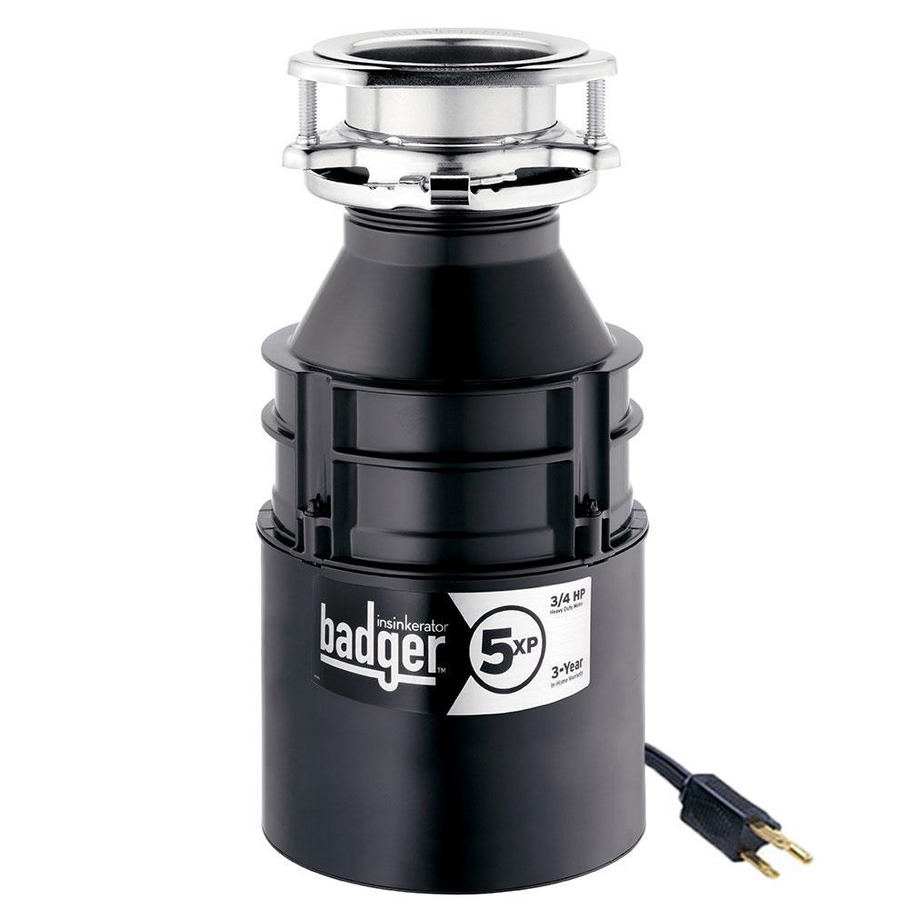 InSinkErator - Badger 5XP with cord 3/4 HP Food Waste Disposer - Model Number: BADGER 5XP W/C - Gray