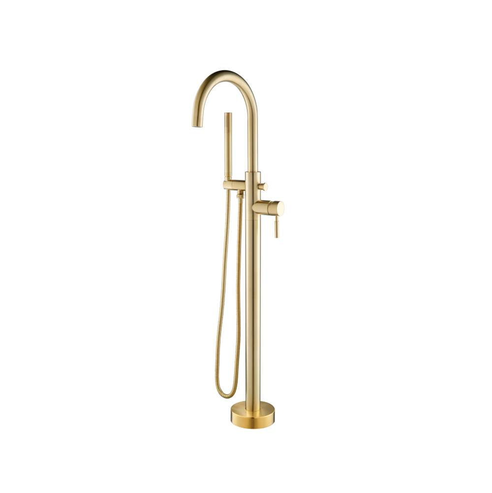 Isenberg By Flusso - Freestanding Floor Mount Bathtub / Tub Filler With Hand Shower - Satin Brass PVD