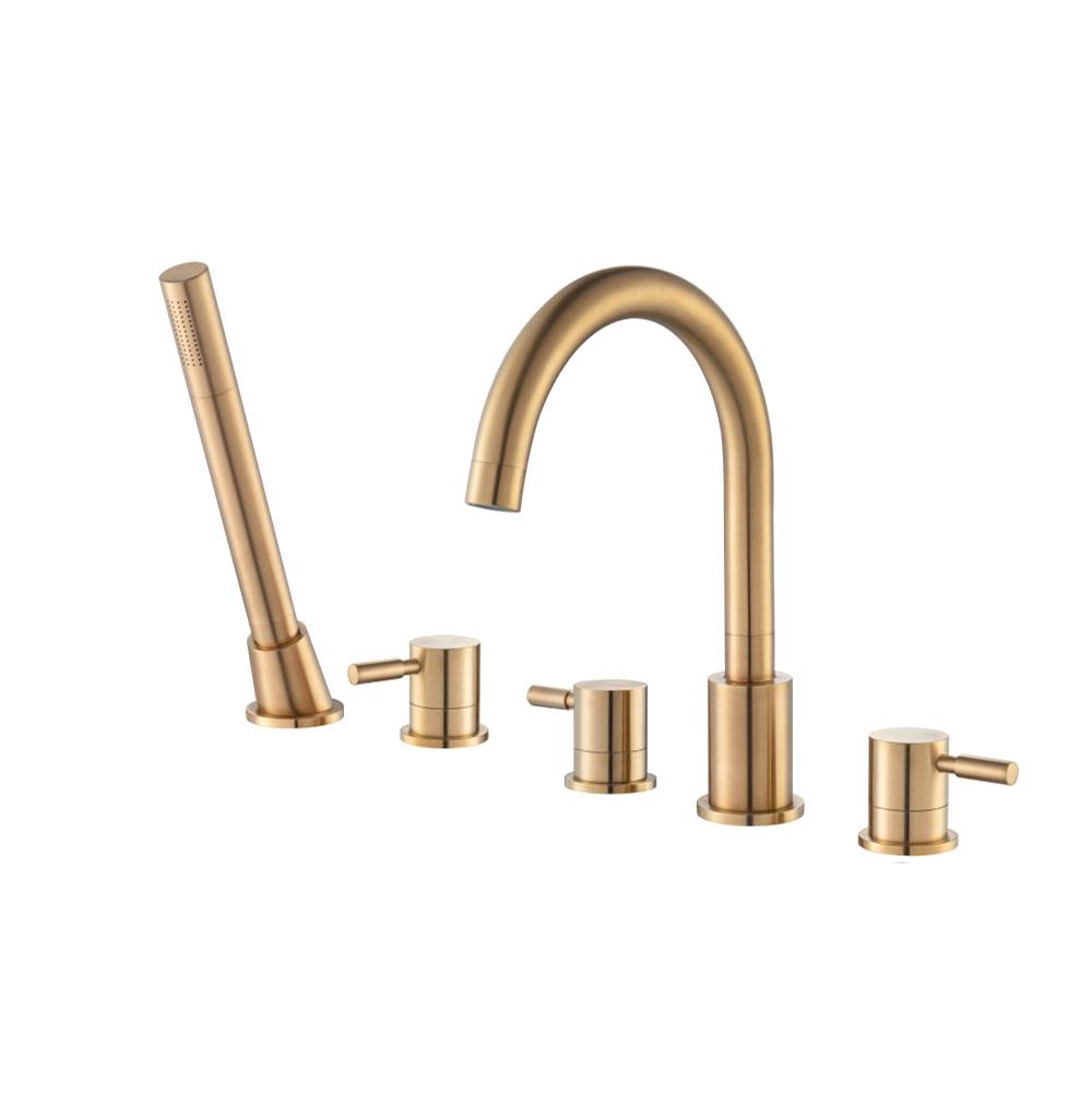 Isenberg By Flusso - Five Hole Deck Mounted Roman Tub Faucet With Hand Shower - Brushed Bronze Pvd