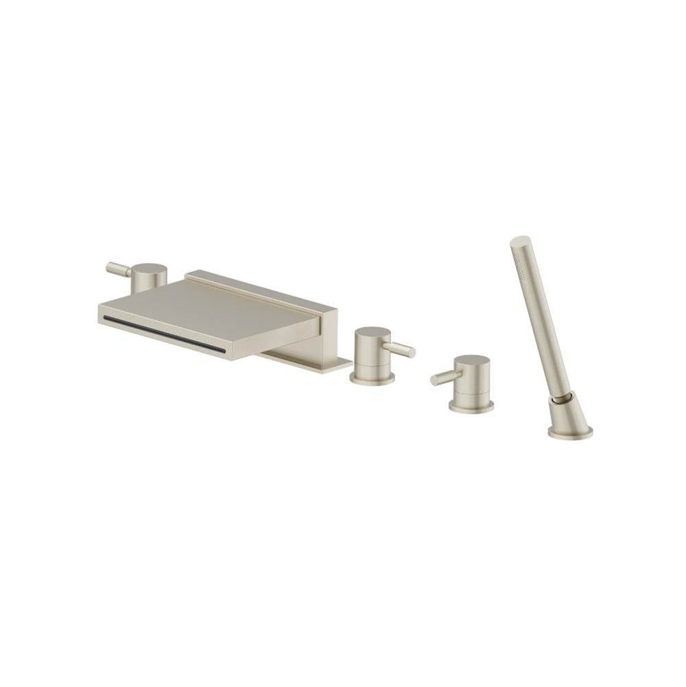 Isenberg By Flusso - Five Hole Deck Mounted Cascade Flow Roman Tub Faucet With Hand Shower - Brushed Nickel PVD