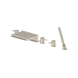 Isenberg By Flusso - Five Hole Deck Mounted Cascade Flow Roman Tub Faucet With Hand Shower - Brushed Nickel PVD