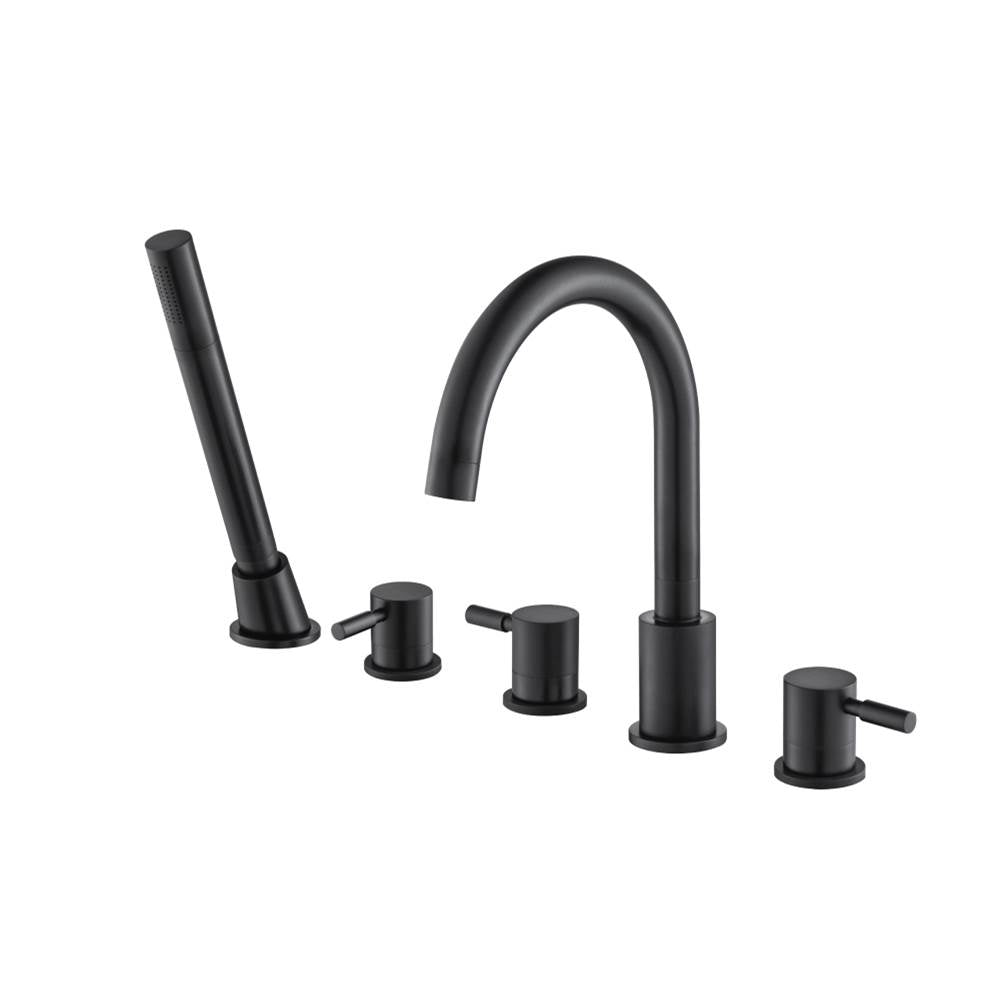 Isenberg By Flusso - Five Hole Deck Mounted Roman Tub Faucet With Hand Shower - Matte Black